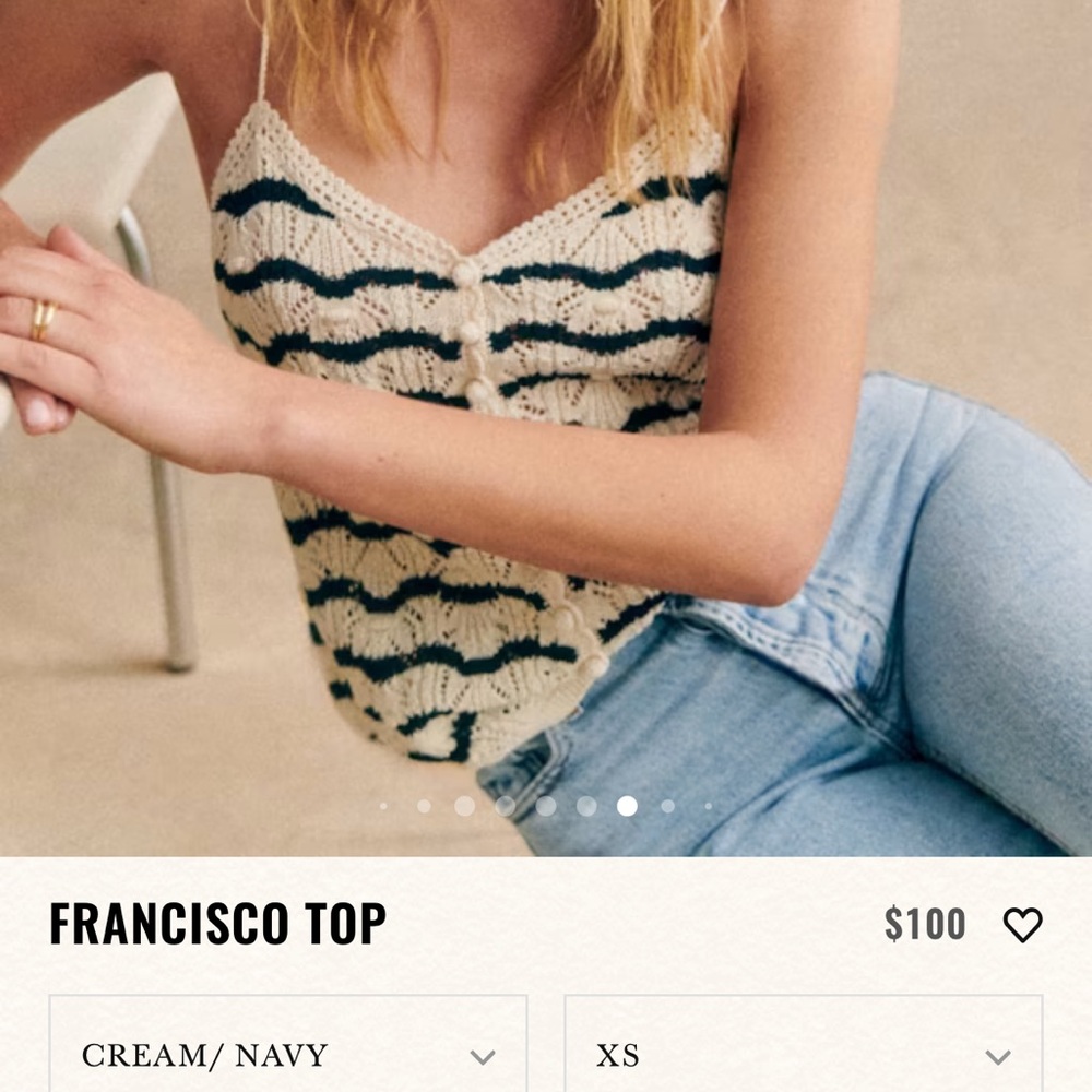 Sezane Francisco Cream and Navy Camisole